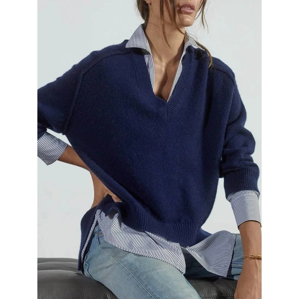 Brochu Walker Looker Layered V-Neck Sweater Women Navy Small